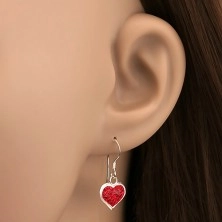 925 silver set - earrings and pendant, red zircon heart