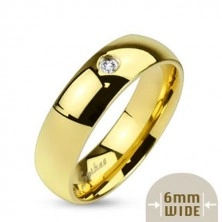 Steel band in gold hue, shiny smooth surface, clear zircon, 6 mm