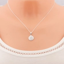 925 silver necklace - pendant and chain, round clear zircon in double contour