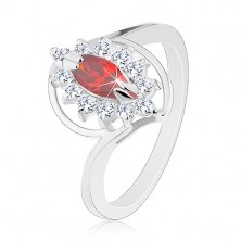 Ring with shiny shoulders in silver colour, cut grain zircon, clear border