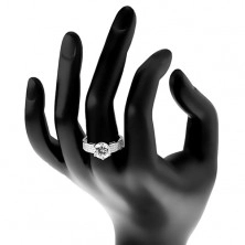 Ring made of 925 silver - engagement, wider zircon shoulders, big round zircon