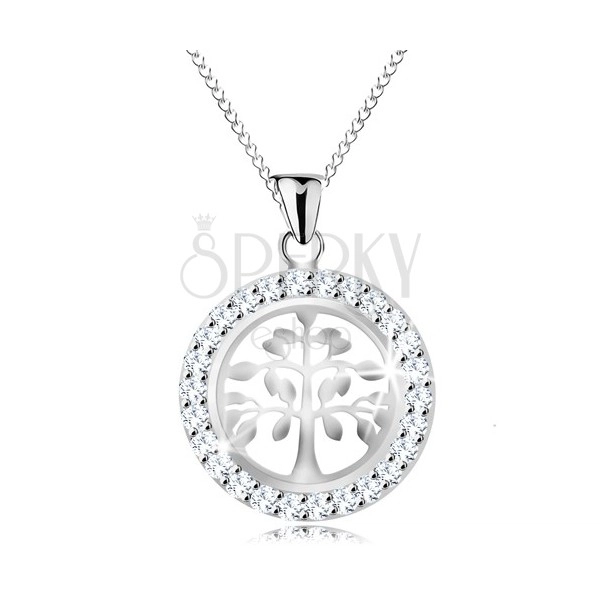 925 silver necklace, pendant - shiny tree of life in glossy circle