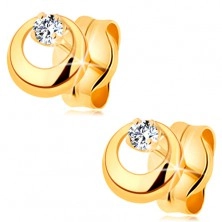 585 gold earrings - glossy diamond in clear colour in protruding circle with cut-out
