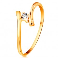 Ring made of yellow 585 gold - glistening clear brilliant, thin bent shoulders