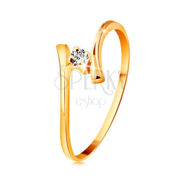 Ring made of yellow 585 gold - glistening clear brilliant, thin bent shoulders