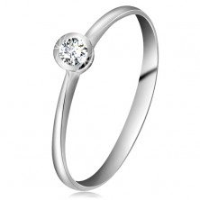 Ring made of white 14K gold - sparkling clear brilliant in shiny mount, narrowed shoulders