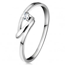 Ring made of white 14K gold with lustrous brilliant in clear colour, bent line of shoulders