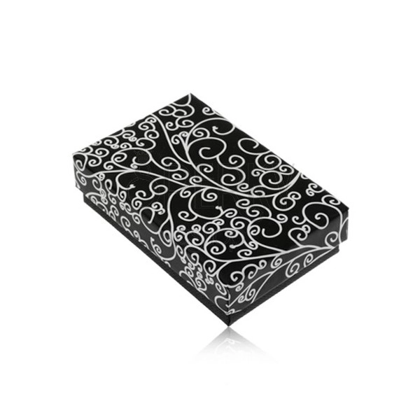 Gift box for set or necklace - black with white imprint of ornaments