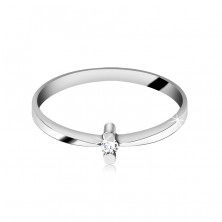 Ring made of white 14K gold - glossy clear brilliant in two-point mount, narrowed shoulders