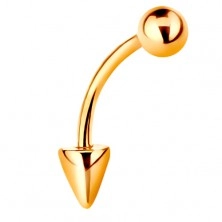 9K gold piercing - shiny bent barbell with ball and cone