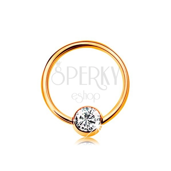 Piercing made of yellow 9K gold - small circle with ball, clear zircon, 8 mm