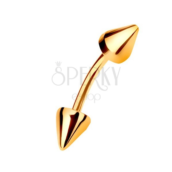375 gold piercing - bent barbell ending in two conical spikes
