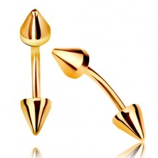 375 gold piercing - bent barbell ending in two conical spikes