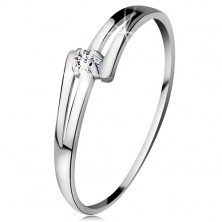 Brilliant ring made of white 14K gold - split shiny shoulders, clear diamond