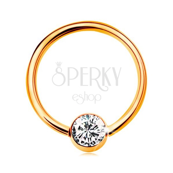 375 gold piercing - circle with ball and embedded clear zircon, 12 mm