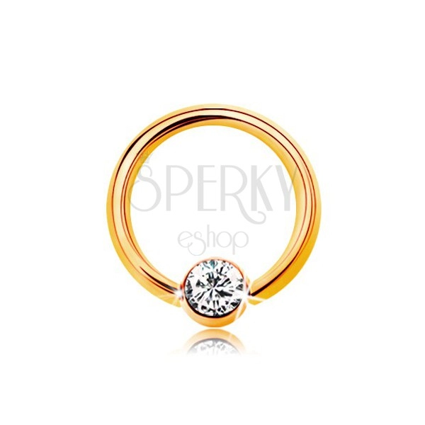 Piercing made of yellow 9K gold - small circle with ball and clear zircon, 6 mm