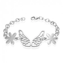 Steel angel wings bracelet, flowers