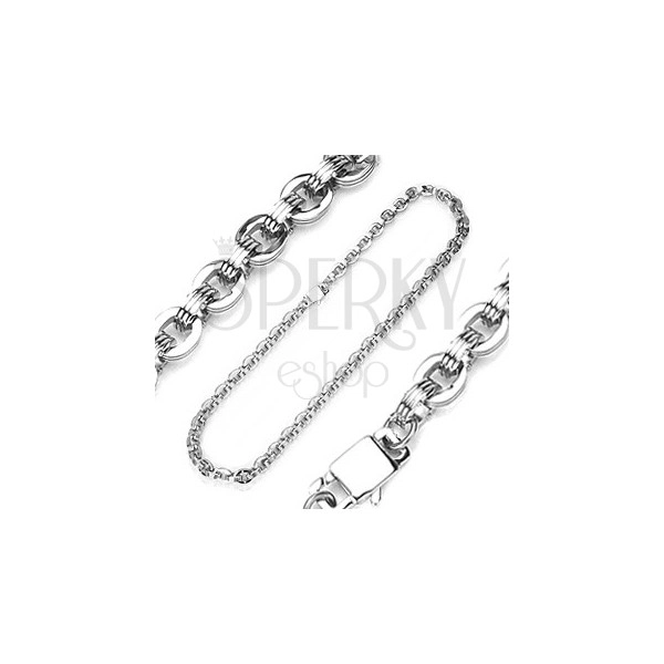 Surgical steel chain with pattern of big oval links and notches