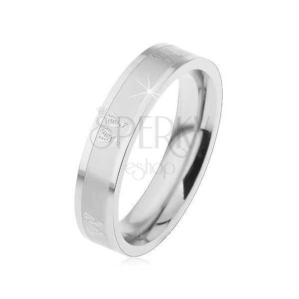 Steel ring for children, shiny-matt surface in silver colour, butterflies