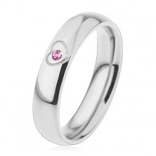 Children's ring made of surgical steel in silver colour, heart contour, pink zircon