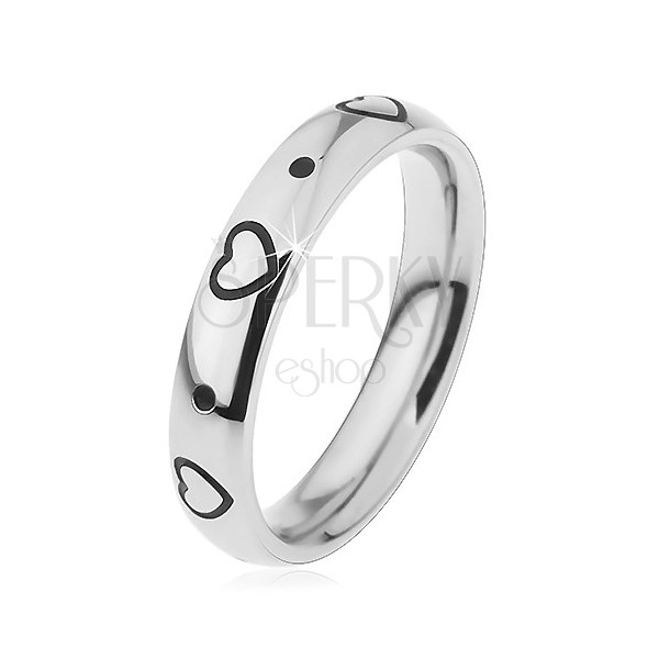 Children's ring made of surgical steel, engraved heart contours and dots