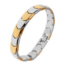 Shiny steel bracelet, Y - links in gold and silver hue
