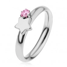 Children's ring made of surgical steel, silver colour, star and pink zircon