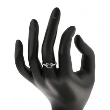 Ring for children, 316L steel, narrow shoulders, contour of cat with clear eyes