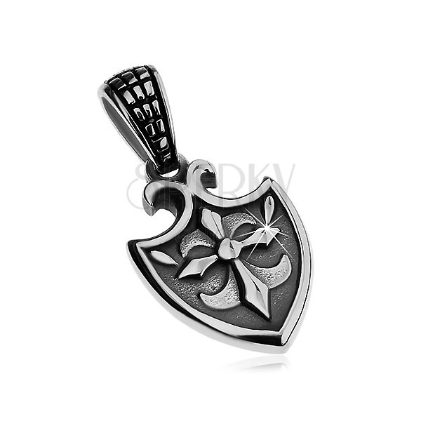 Pendant made of surgical steel in silver colour - coat of arms with Fleur de Lis symbol