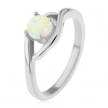 Ring made of surgical steel in silver colour, round synthetic opal, split shoulders