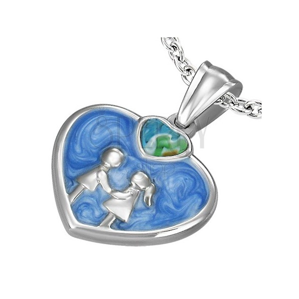 Blue enamel heart pendant made of steel