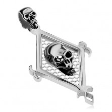 Pendant made of 316L steel in silver hue, big rhombus and two skulls
