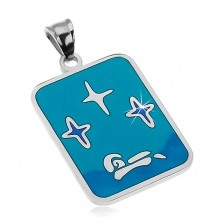 Pendant made of 316L steel, glaze in shades of blue colour, stars and boat
