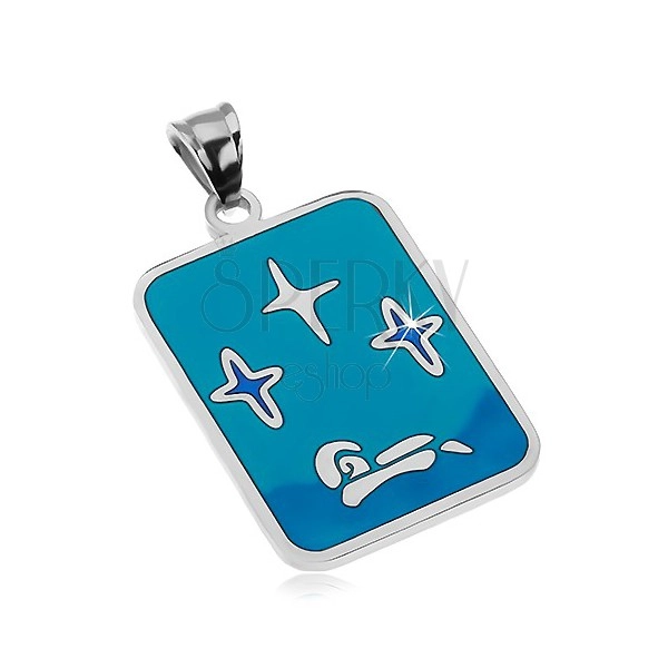Pendant made of 316L steel, glaze in shades of blue colour, stars and boat
