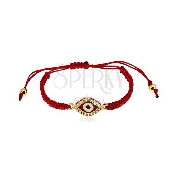 Claret string bracelet, symbol of eye decorated with clear zircons