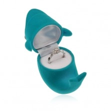 Velvet box for ring or earrings, blue dolphin, movable eyes