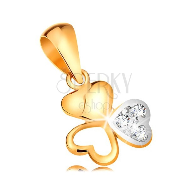 Bicoloured 585 gold pendant - glossy trefoil composed of connected hearts