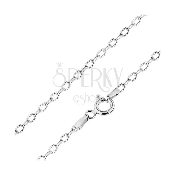 Shiny chain made of white 14K gold, oval links with tiny notches, 550 mm