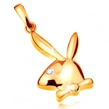 Pendant made of yellow 14K gold, shiny head of Playboy bunny, zircon eye