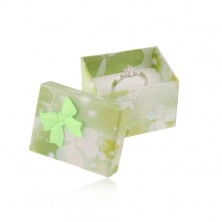 Green-white box for ring or earrings, imprint of trefoils, bow