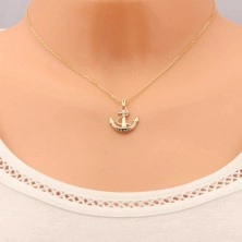 Pendant made of combined 14K gold - boat anchor wrapped around with rope and zircons