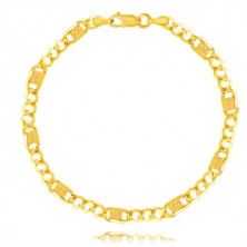 Bracelet made of yellow 14K gold - three oval links and element with grid, 180 mm 