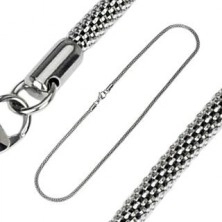 Chain made of 316L steel, silver hue, hollow roll composed of densely plaited links