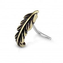 Curved steel nose piercing, narrow patinated feather