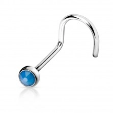 Nose piercing made of 316L steel in silver colour - bent, round coloured opalite