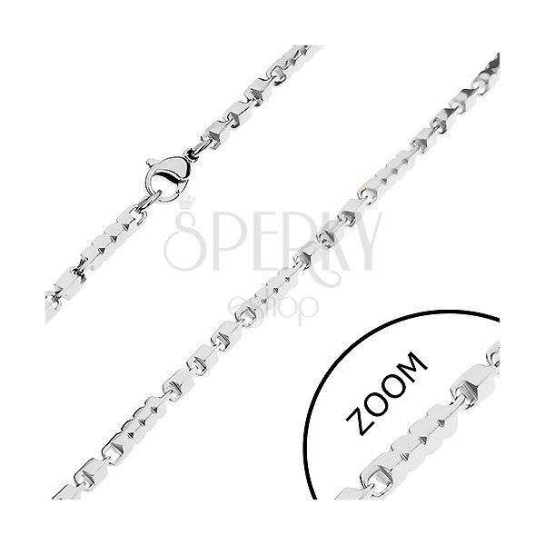 Chain made of 316L steel in silver hue, longer and shorter prisms, 3 mm