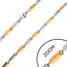 Chain made of surgical steel, bicoloured bevelled prisms with notches, 3 mm