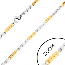 Bicoloured chain made of 316L steel, longer and shorter prisms with notches, 3 mm
