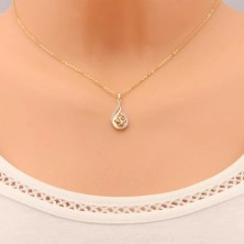 14K gold pendant - drop with hearts in the middle, lines of clear zircons