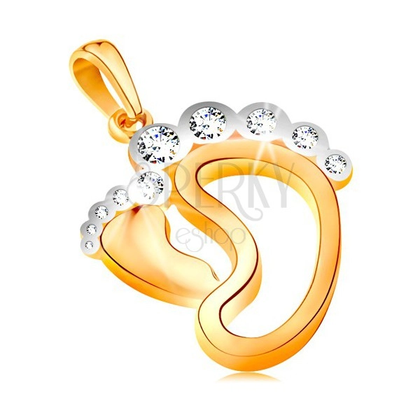 Pendant made of 585 gold - small foot, contour of bigger foot, zircon toes